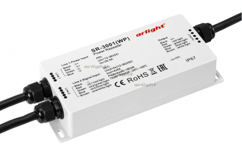 RGB-усилитель Arlight SR-3001WP(12-36V, 240-720W, 4CH) 020591