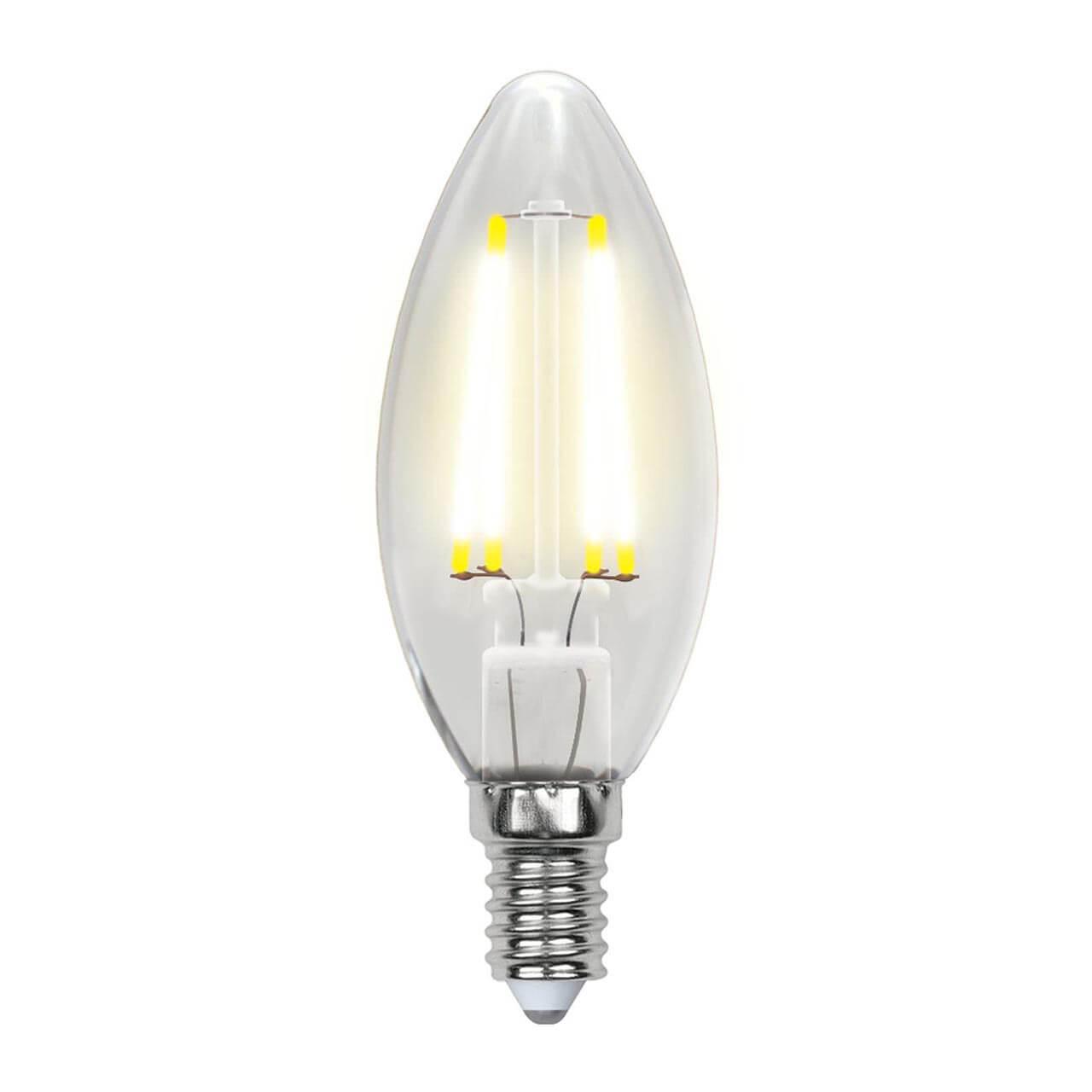 Лампа светодиодная филаментная Uniel E14 7,5W 3000K свеча прозрачная LED-C35-7,5W/WW/E14/CL GLA01TR Набор из 5штук UL-00008081 в Москве