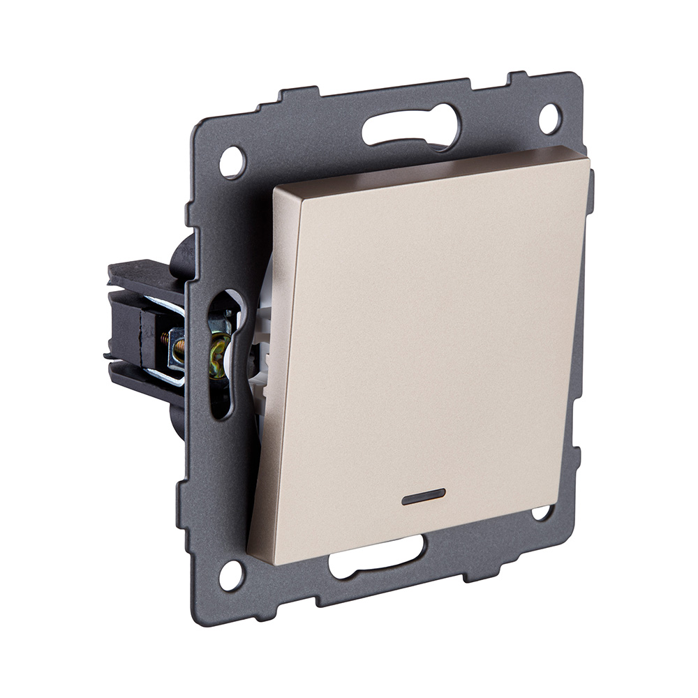 Выключатель кнопочный 1-клавишный 10А/250В с LED подсветкой, золотой Kollinger REA-S-013GD для Aspekt, Eleganz, Reflex