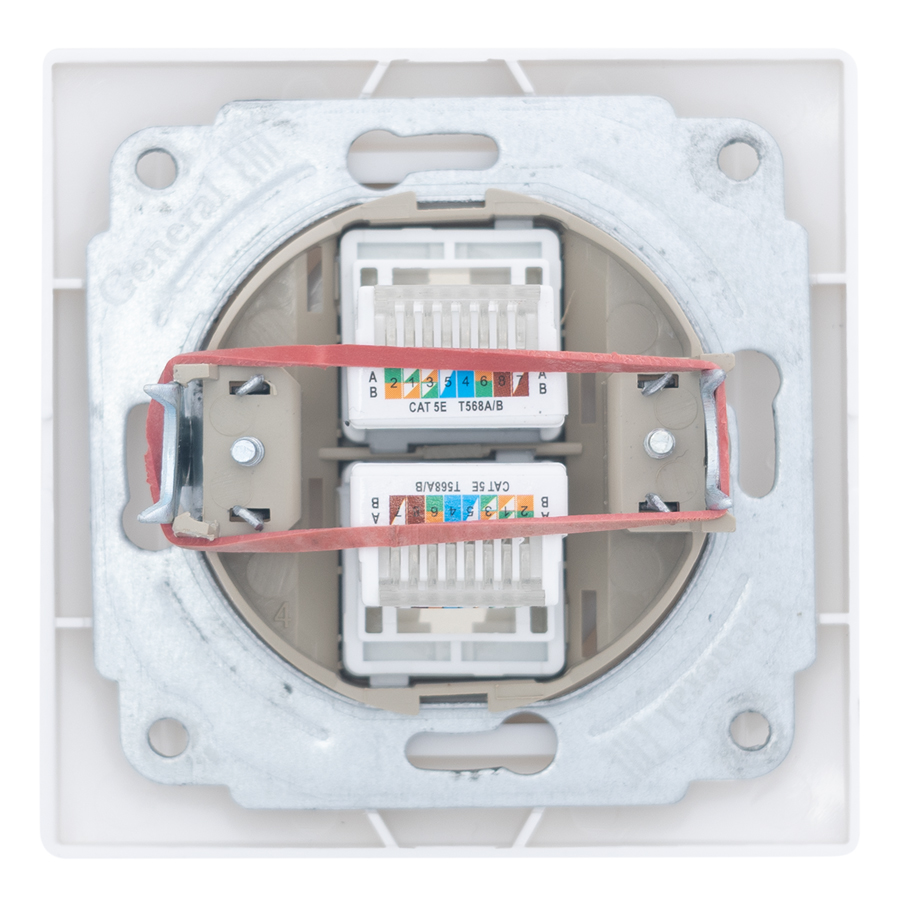 Розетка двойная компьютерная RJ45 скрытой установки IP20, белая 