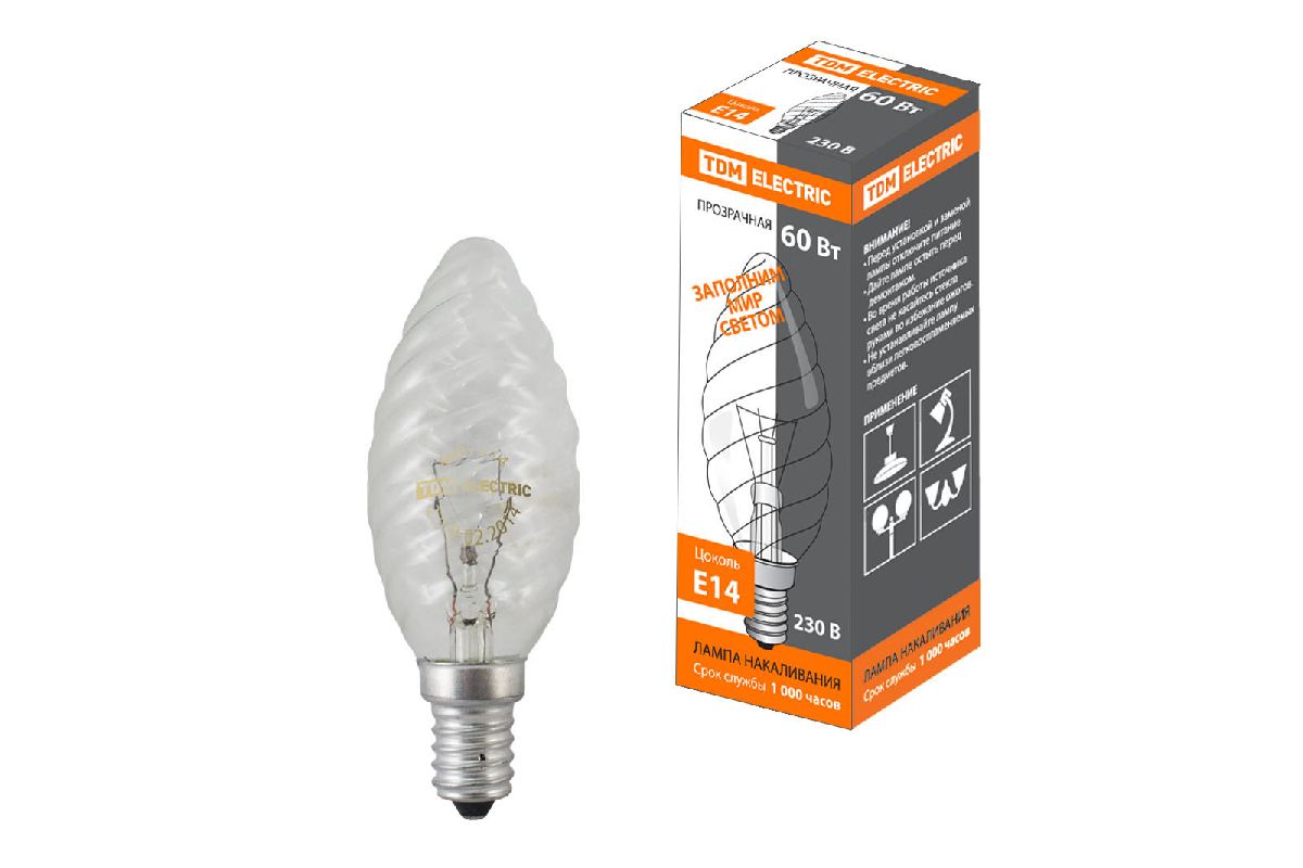 Лампа накаливания TDM Electric Е14 60W прозрачная SQ0332-0014