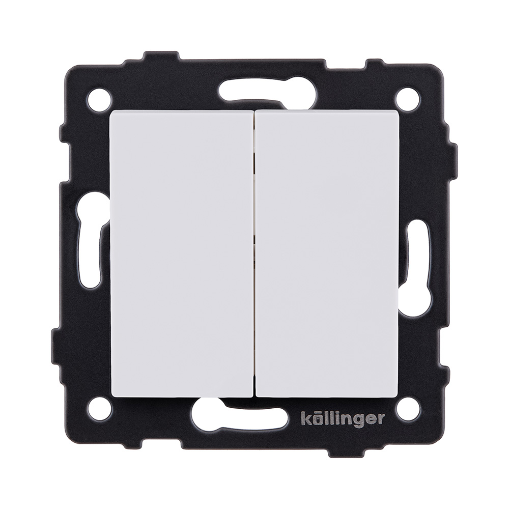 Выключатель 2-клавишный проходной 10А/250В, белый матовый Kollinger REA-S-009WM для Aspekt, Eleganz, Reflex