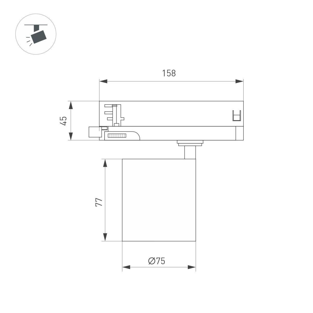 Трековый трехфазный светильник Arlight LGD-DYKE-4TR-R75-16W Warm3000 (WH, 50 deg, 230V) 052281
