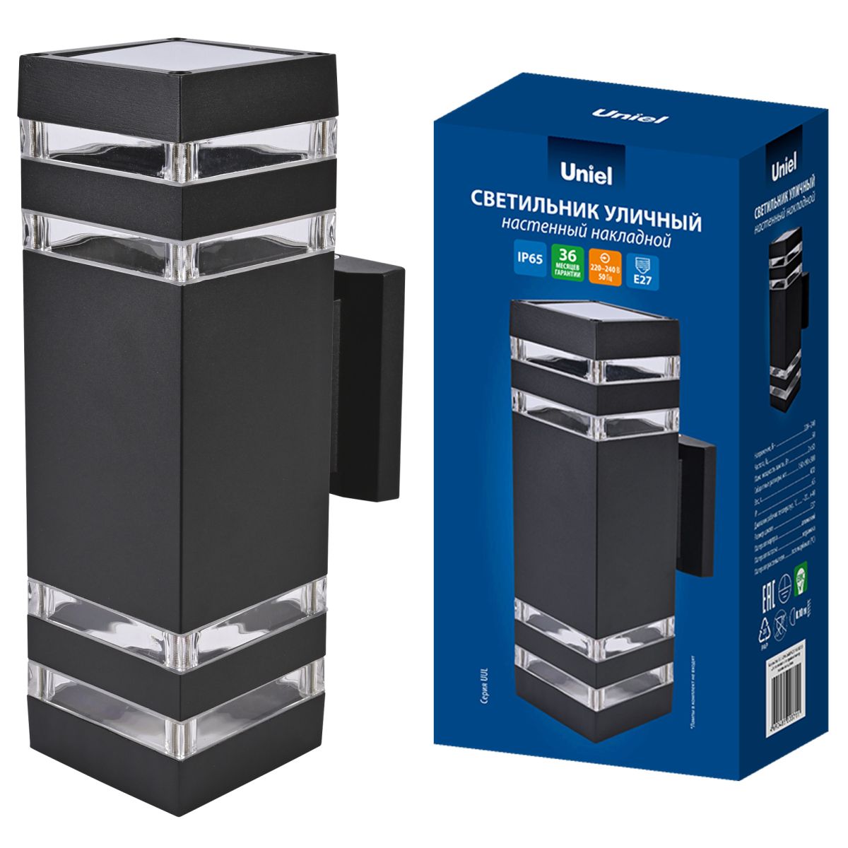 Уличный настенный светильник Uniel UUL-S24A 2x60W/E27 IP65 BLACK UL-00012923