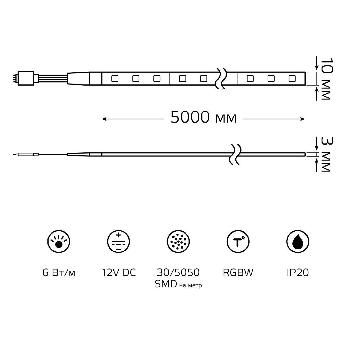 Светодиодная лента Gauss Basic 12В 5050 6Вт/м RGBW 5м IP20 BT011