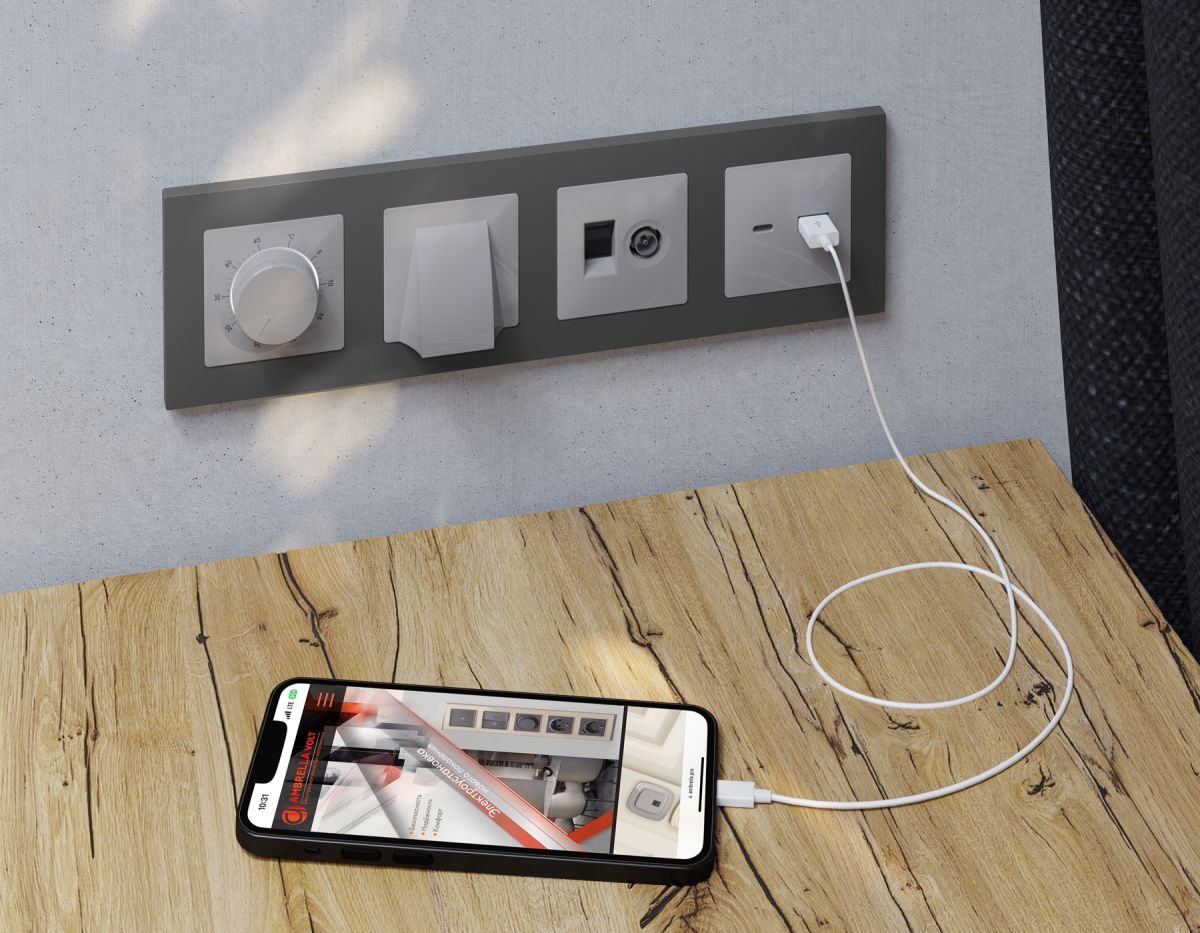 Лицевая панель Alfa (Серебро глянец) для компьютерной/телефонной + TV розетки RJ-45/RJ-11 Quant Ambrella Volt AP4125