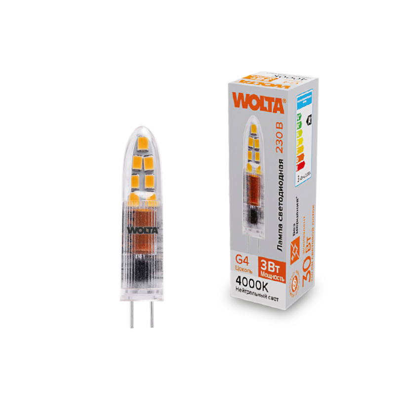 Светодиодная лампа WOLTA 3Вт 4000K G4 матовая WSTD-JC-220V3W4KG4-P
