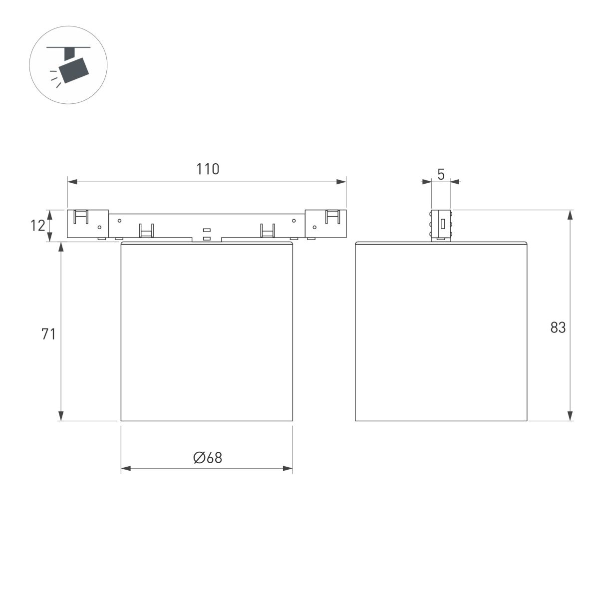 Трековый магнитный светильник Arlight MAG-MICROCOSM-POINT-R68-7W Day4000 (BR, 36 deg, 24V) (IP20 Металл) 051831