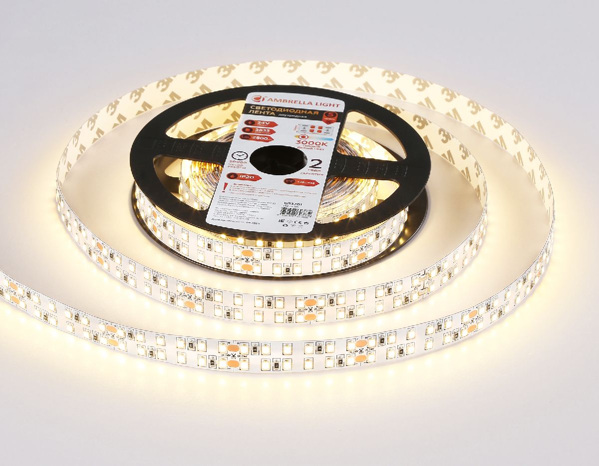 Светодиодная лента двухрядная Ambrella Light LED Strip 24В 2835 24Вт/м 3000K 5м IP20 GS3701
