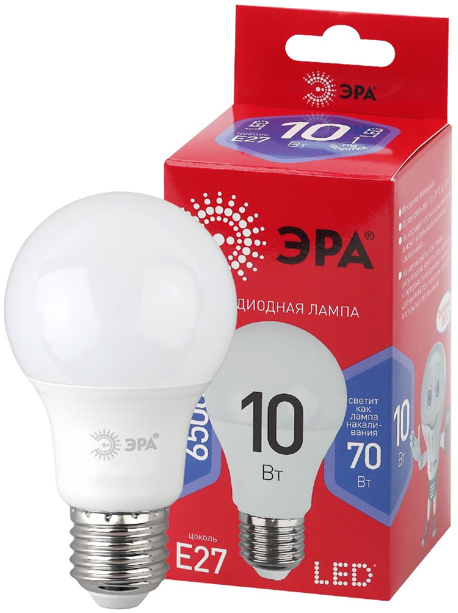 Лампа светодиодная Эра E27 10W 6500K LED A60-10W-865-E27 R Б0045324