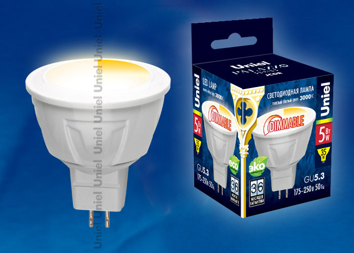Лампа светодиодная (UL-00000696) Uniel GU5.3 5W 3000K матовая LED-JCDR-5W/WW/GU5.3/FR/DIM