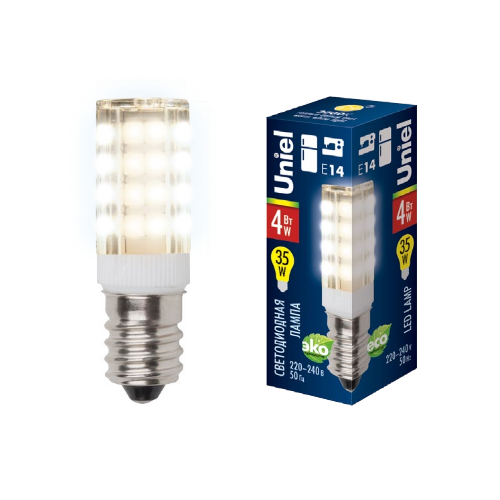 Лампа светодиодная (UL-00000179) Uniel E14 4W 3000K прозрачная LED-Y16-4W/WW/E14/CL PLZ04WH