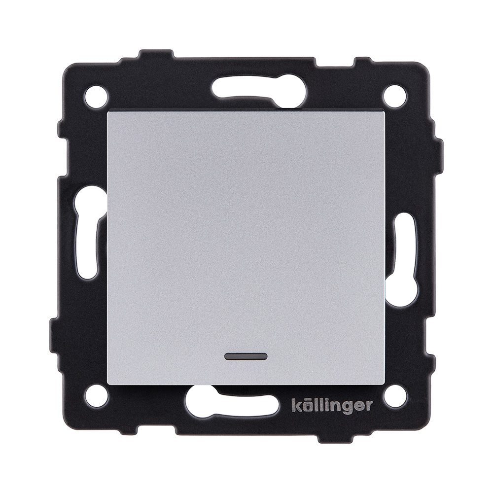 Выключатель кнопочный 1-клавишный 10А/250В с LED подсветкой, серый Kollinger REA-S-013GY для Aspekt, Eleganz, Reflex
