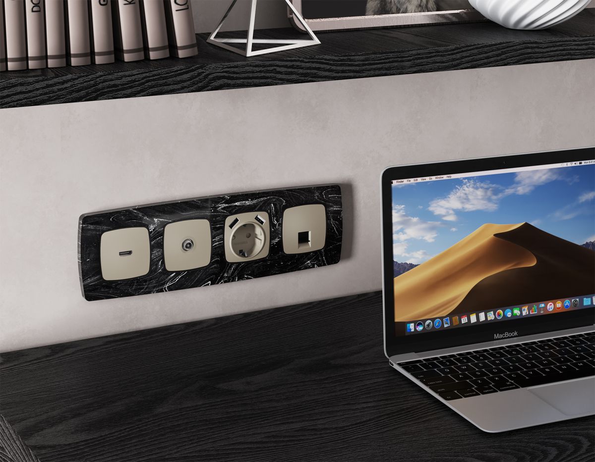 Комплект механизма компьютерной розетки Ambrella Volt RJ-45 (8P8C) CAT6A экранированной с автоматической защитной шторкой OMEGA MO372005 Серо-бежевый матовый QUANT (OP3720, VM185)