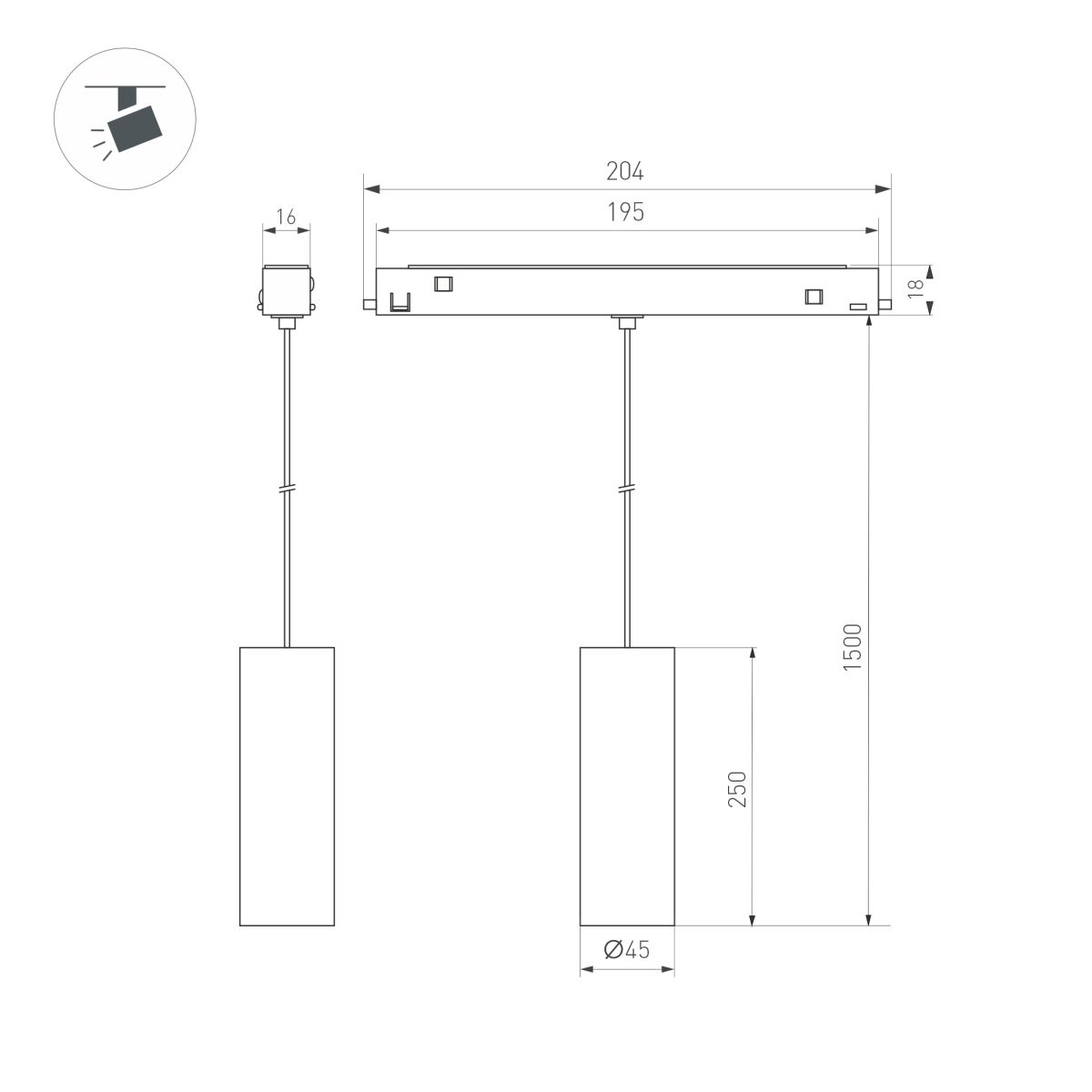 Трековый магнитный светильник Arlight MAG-ORIENT-SPOT-HANG-R45-12W Warm3000 (Черный, 24 deg, 48V, DALI) (IP20 Металл) 035714(1)