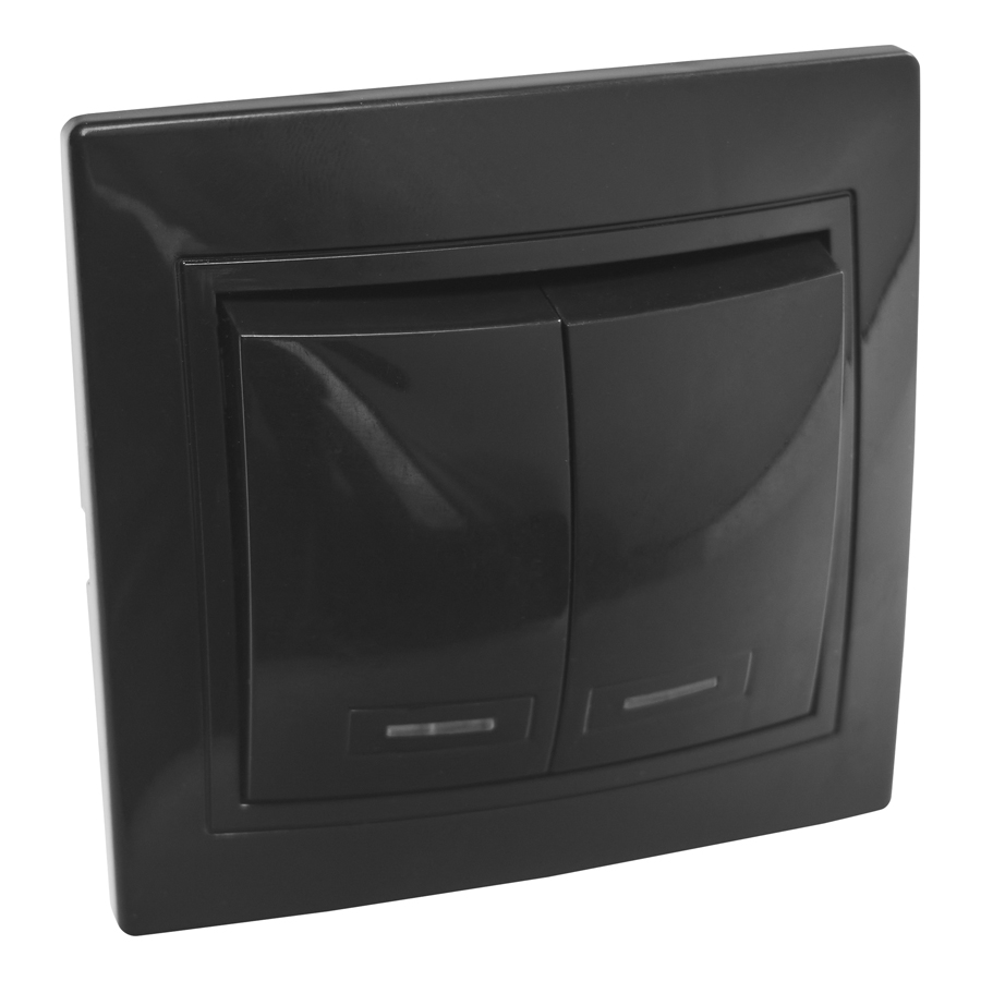 Выключатель 2 кл. с подсветкой скрытой установки 10А 250В IP20, черный (керамика) 