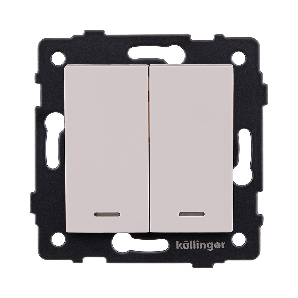 Выключатель кнопочный 2-клавишный 10А/250В с LED подсветкой, кашемир матовый Kollinger REA-S-014CM для Aspekt, Eleganz, Reflex