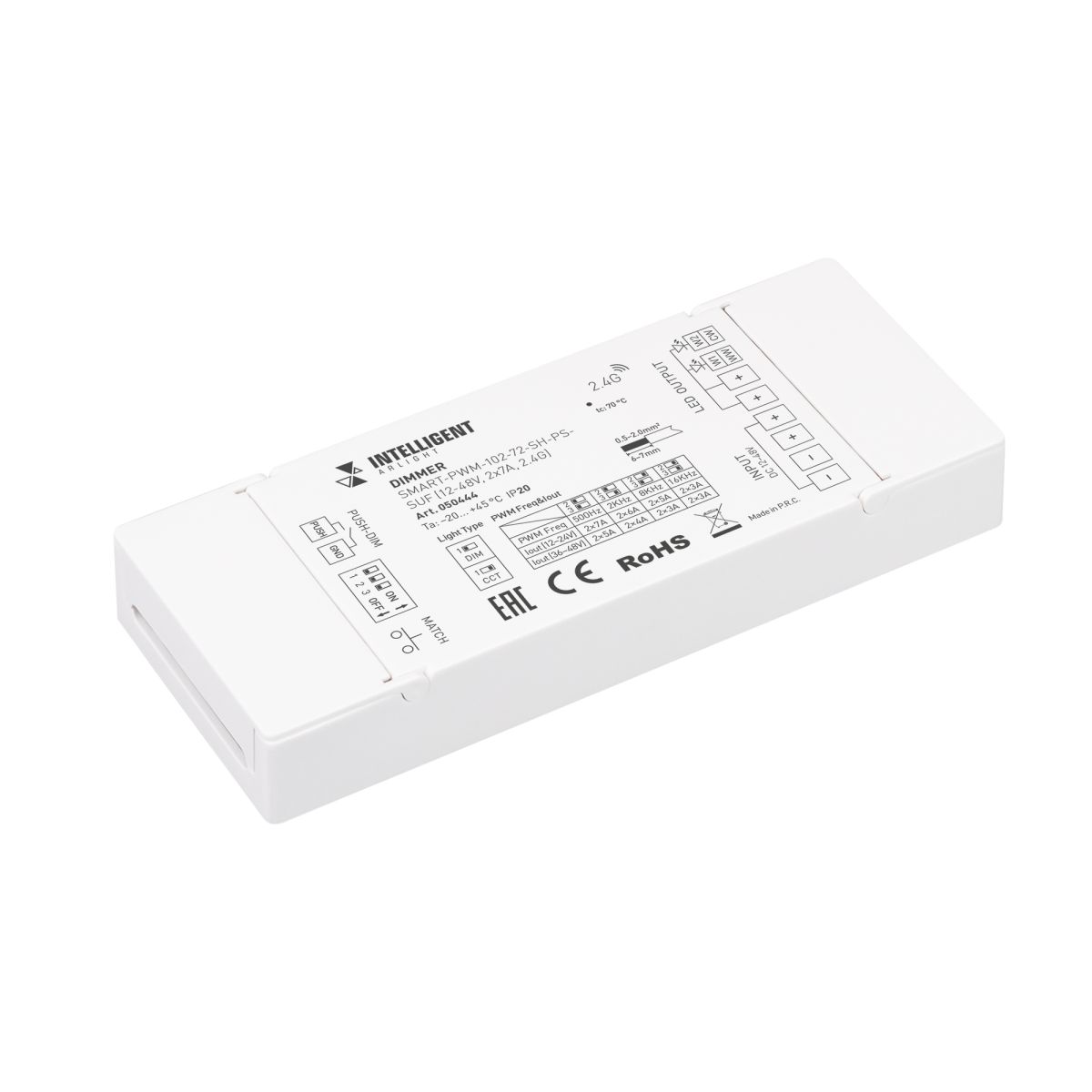 Диммер Arlight SMART-PWM-102-72-SH-PS-SUF (12-48V, 2x7A, 2.4G) (IARL, IP20 Пластик) 050444