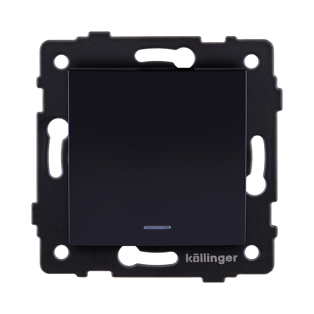 Выключатель 1-клавишный перекрестный 10А/250В с LED подсветкой, изогнутый, черный Kollinger REA-R-015BK для Aspekt, Eleganz, Reflex