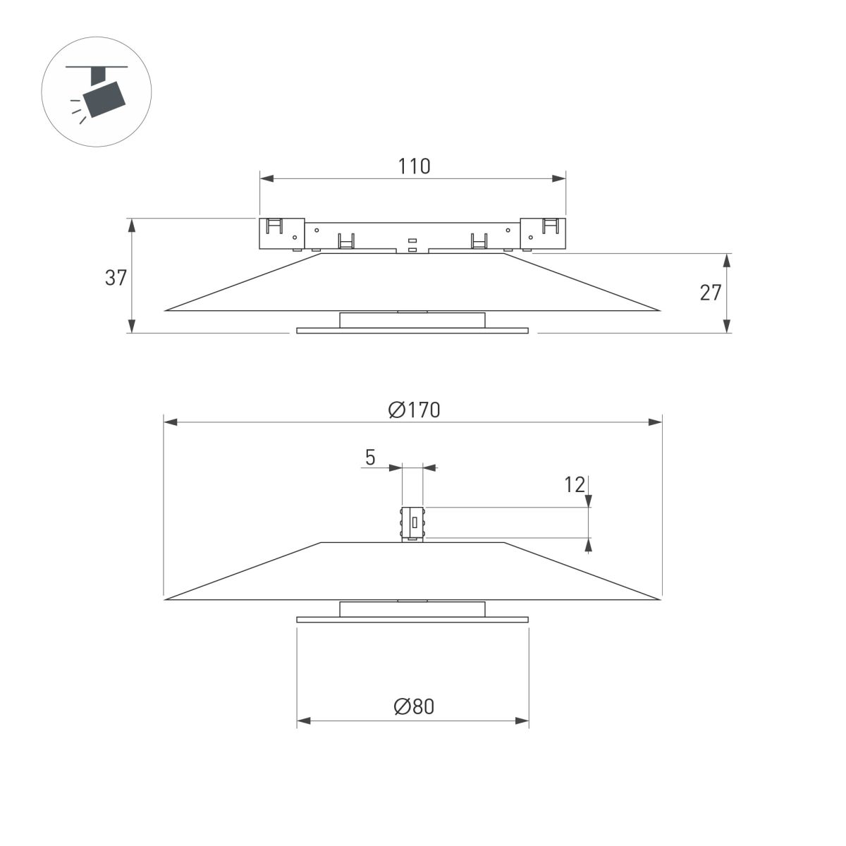 Трековый магнитный светильник Arlight MAG-MICROCOSM-VINYL-R170-7W Warm3000 (WH, 150 deg, 24V) (IP20 Металл) 051834