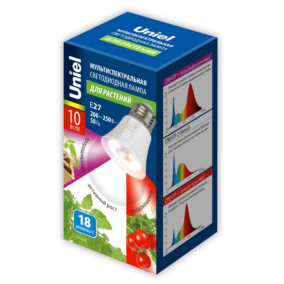 Лампа для растений Uniel LED-A60-10W/SPM3/E27/CL PLP35WH MULTIPLANT UL-00011438