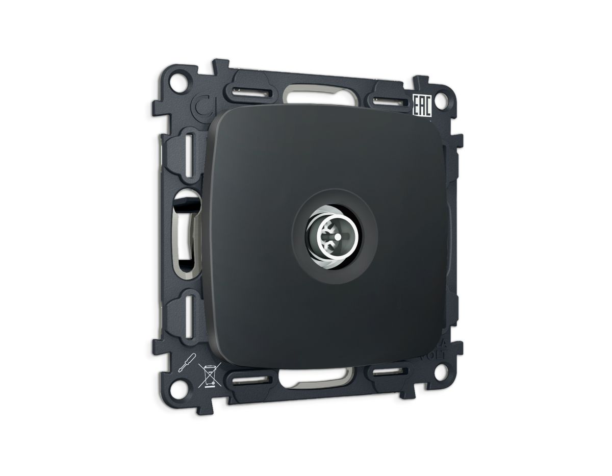 Комплект механизма TV розетки Ambrella Volt оконечной экранированной 5-1000MHz 3dB OMEGA MO913005 Графит soft touch QUANT (OP9130, VM199)