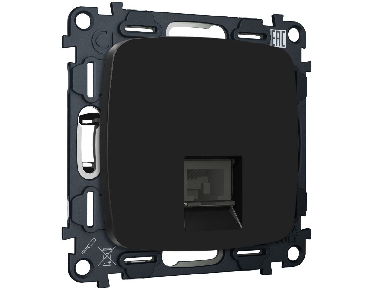 Комплект механизма компьютерной розетки Ambrella Volt RJ-45 (8P8C) CAT6A экранированной с автоматической защитной шторкой OMEGA MO812005 Черный матовый QUANT (OP8120, VM185)