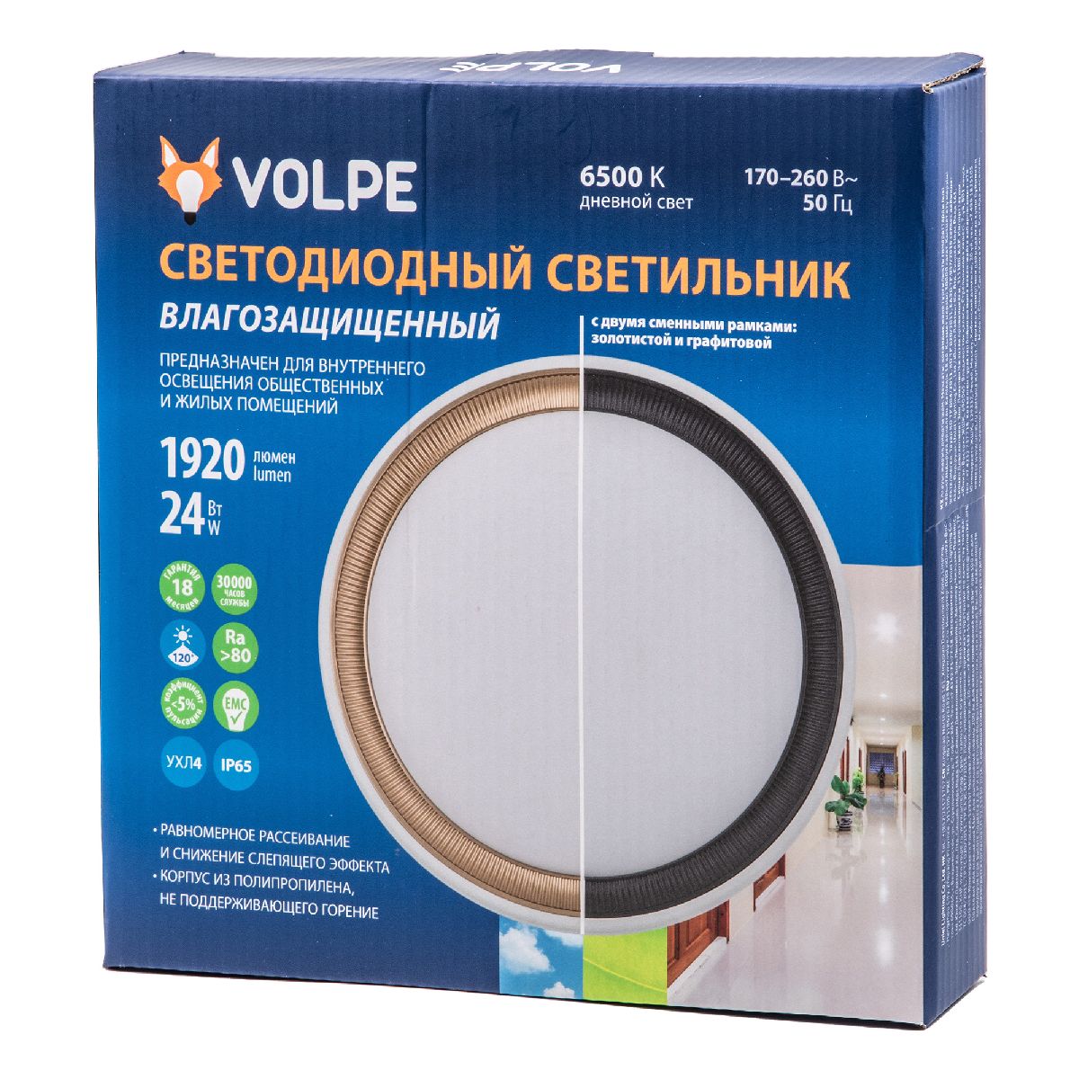 Накладной светильник Volpe ULW-Q281 24W/6500K/F20 IP65 WHITE UL-00012355