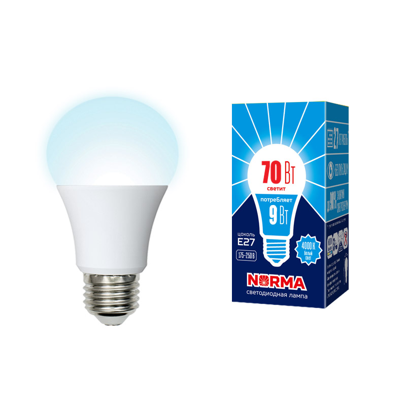 Лампа светодиодная Volpe Norma LED-A60-9W/4000K/E27/FR/NR картон UL-00005623 в Москве