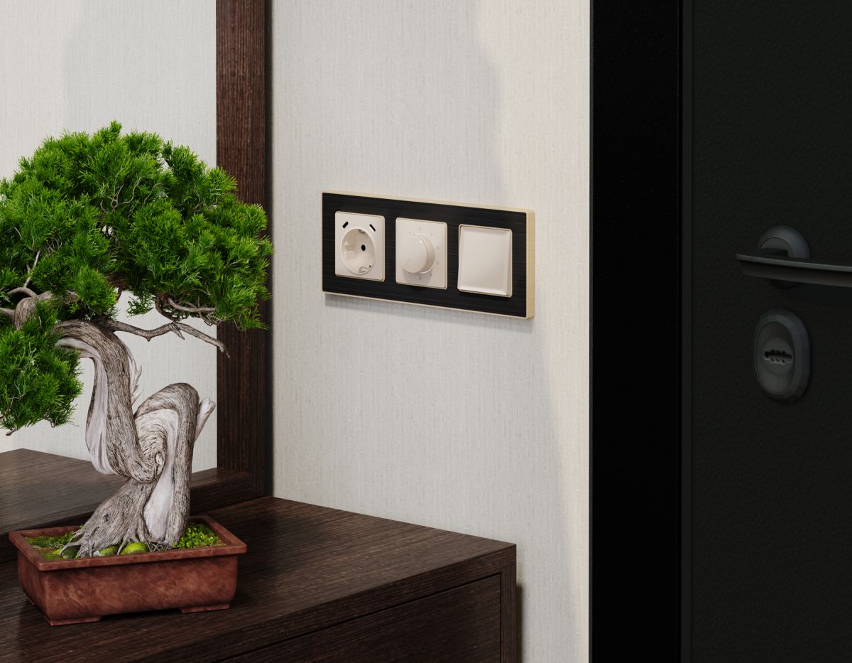 Лицевая панель Alfa (Бежевый глянец) для электрической розетки с/з со шторками 2USB C+C Quant Ambrella Volt AP3105