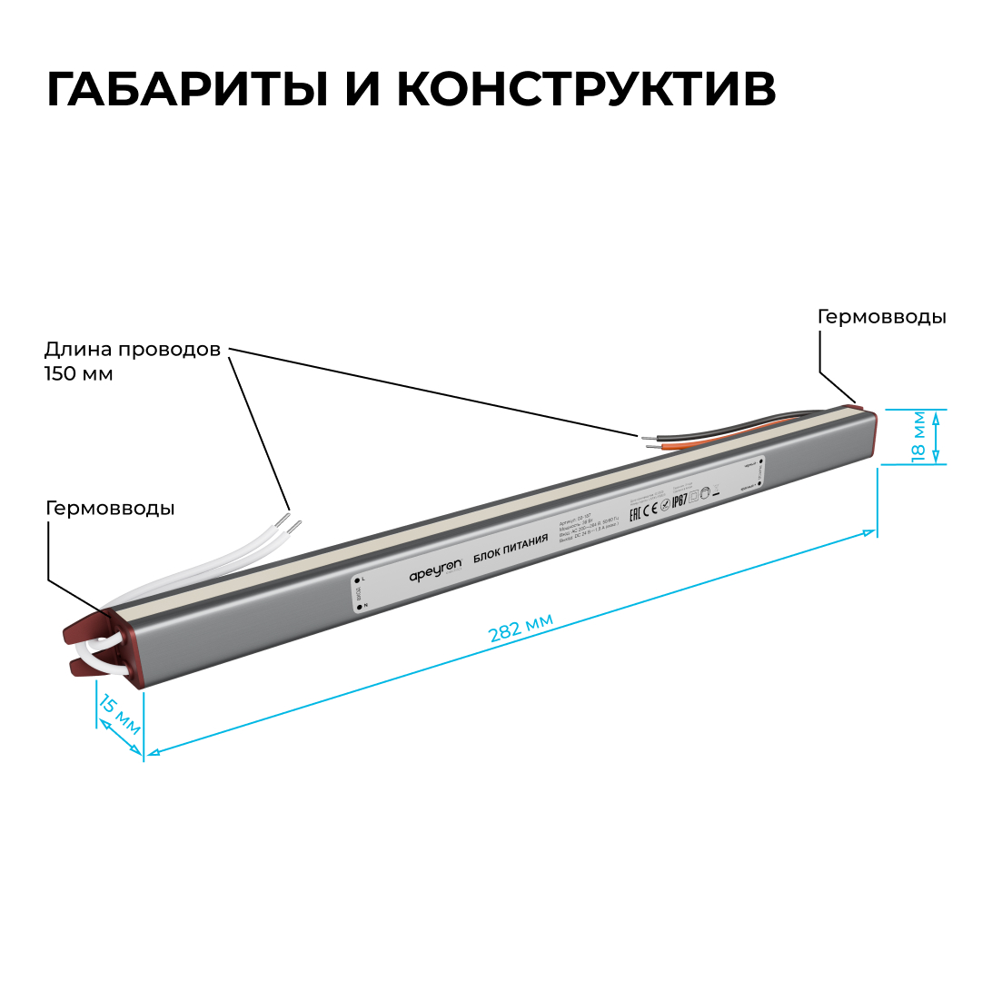 Блок питания Apeyron 24В 36Вт 200-264В 1,5А IP67 03-187