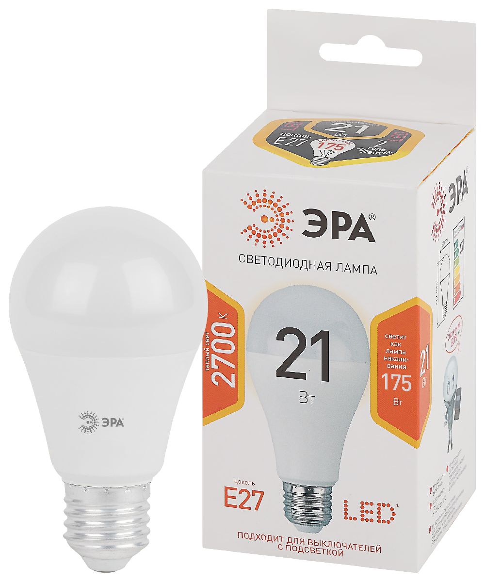 Лампа светодиодная Эра E27 21W 2700K LED A65-21W-827-E27 Б0035331