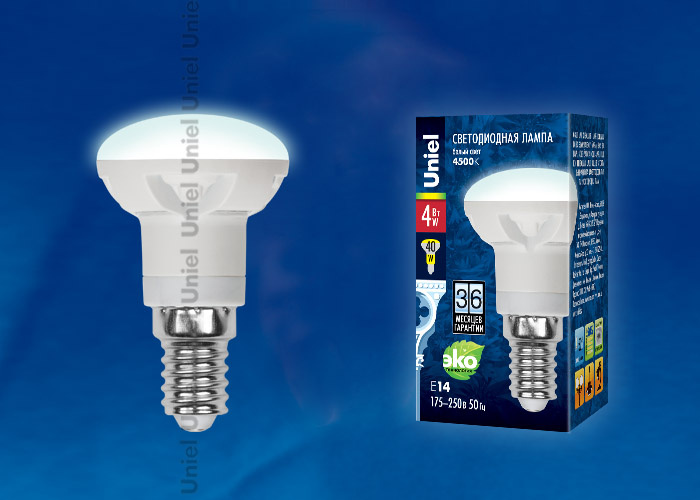 Лампа светодиодная рефлекторная (UL-00000940) Uniel E14 4W 4500K матовая LED-R39-4W/NW/E14/FR PLP01WH