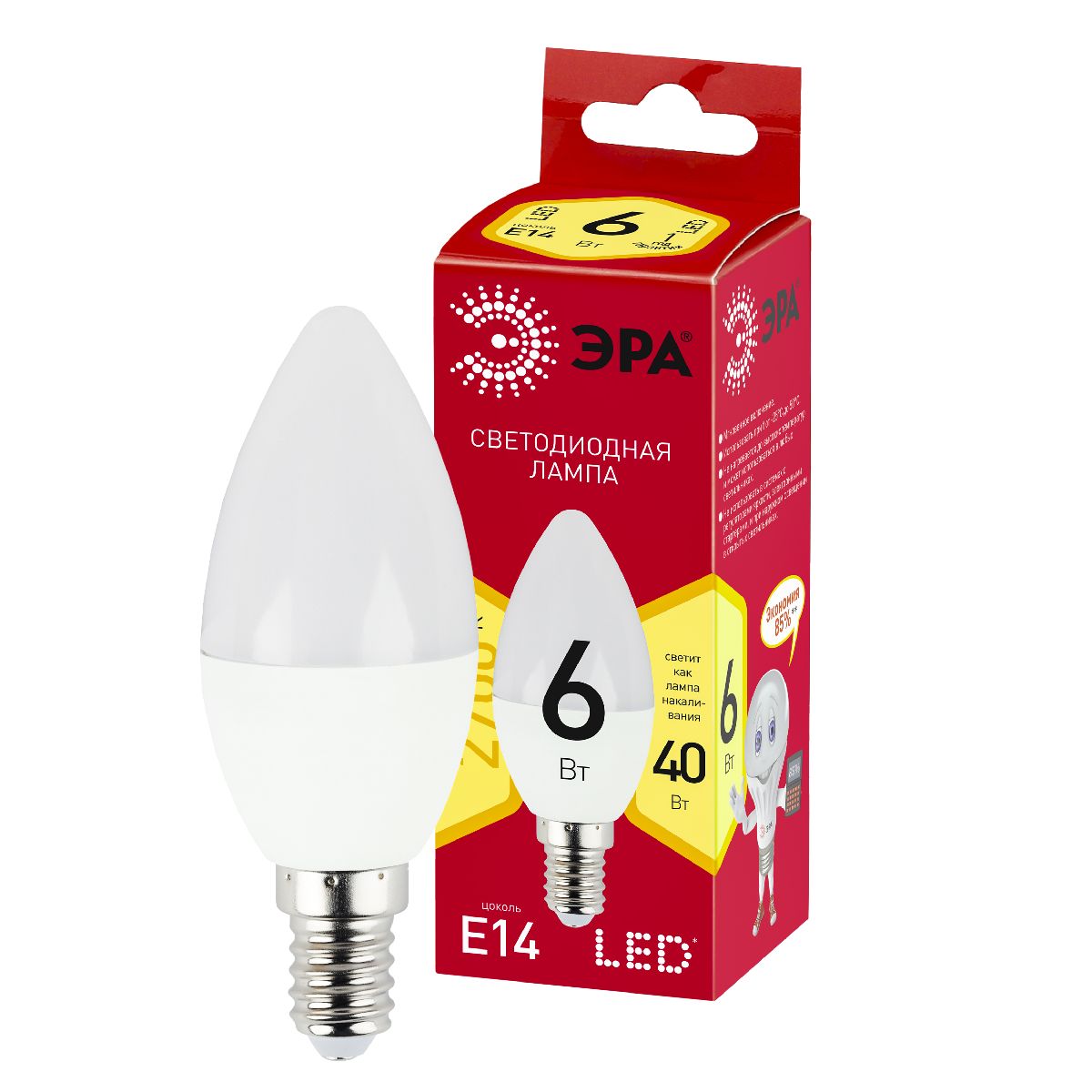 Лампа светодиодная Эра E14 6W 2700K LED B35-6W-827-E14 R Б0052383