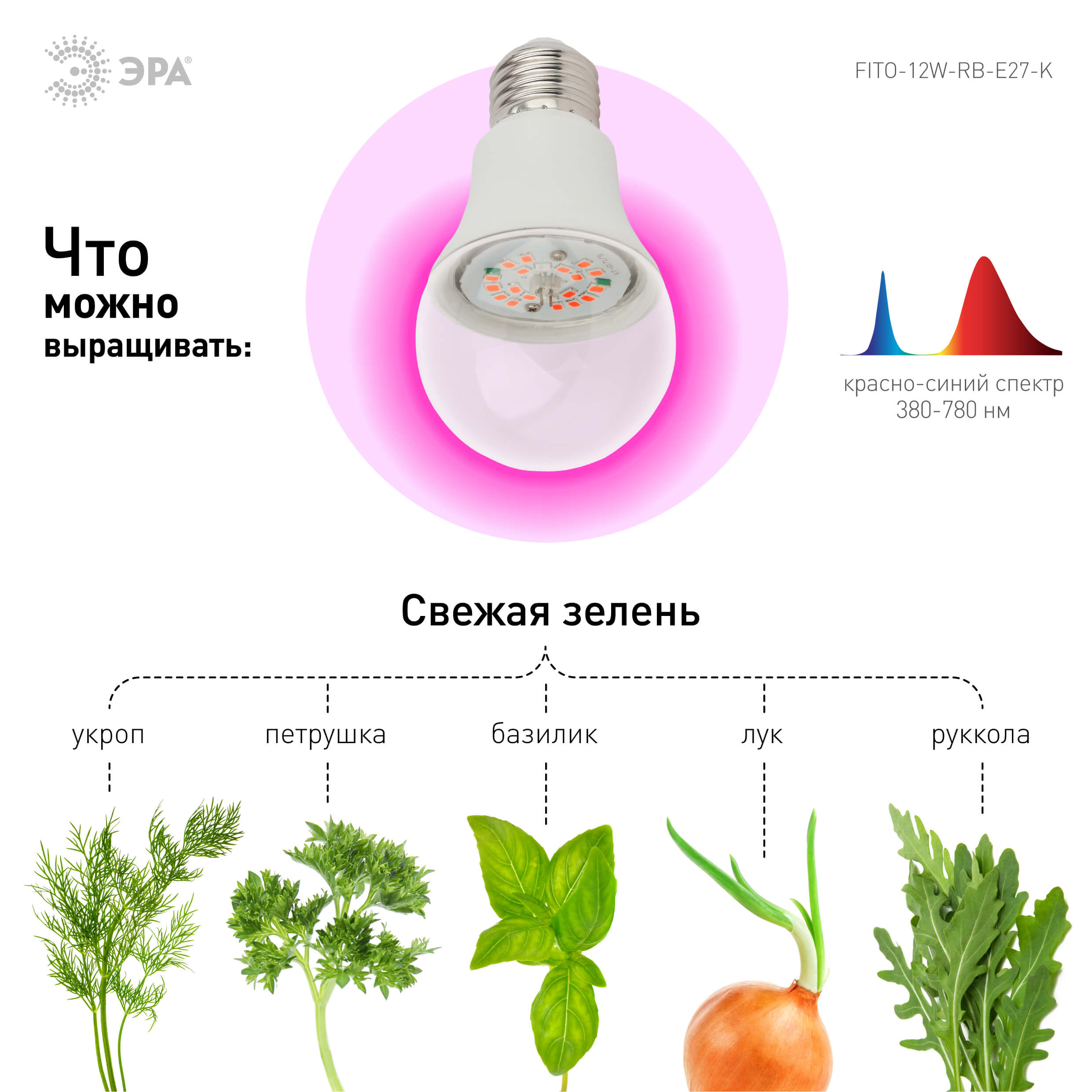 Фитолампа для растений светодиодная ЭРА E27 12W 1310K FITO-12W-RB-E27-K Б0039070 в Москве