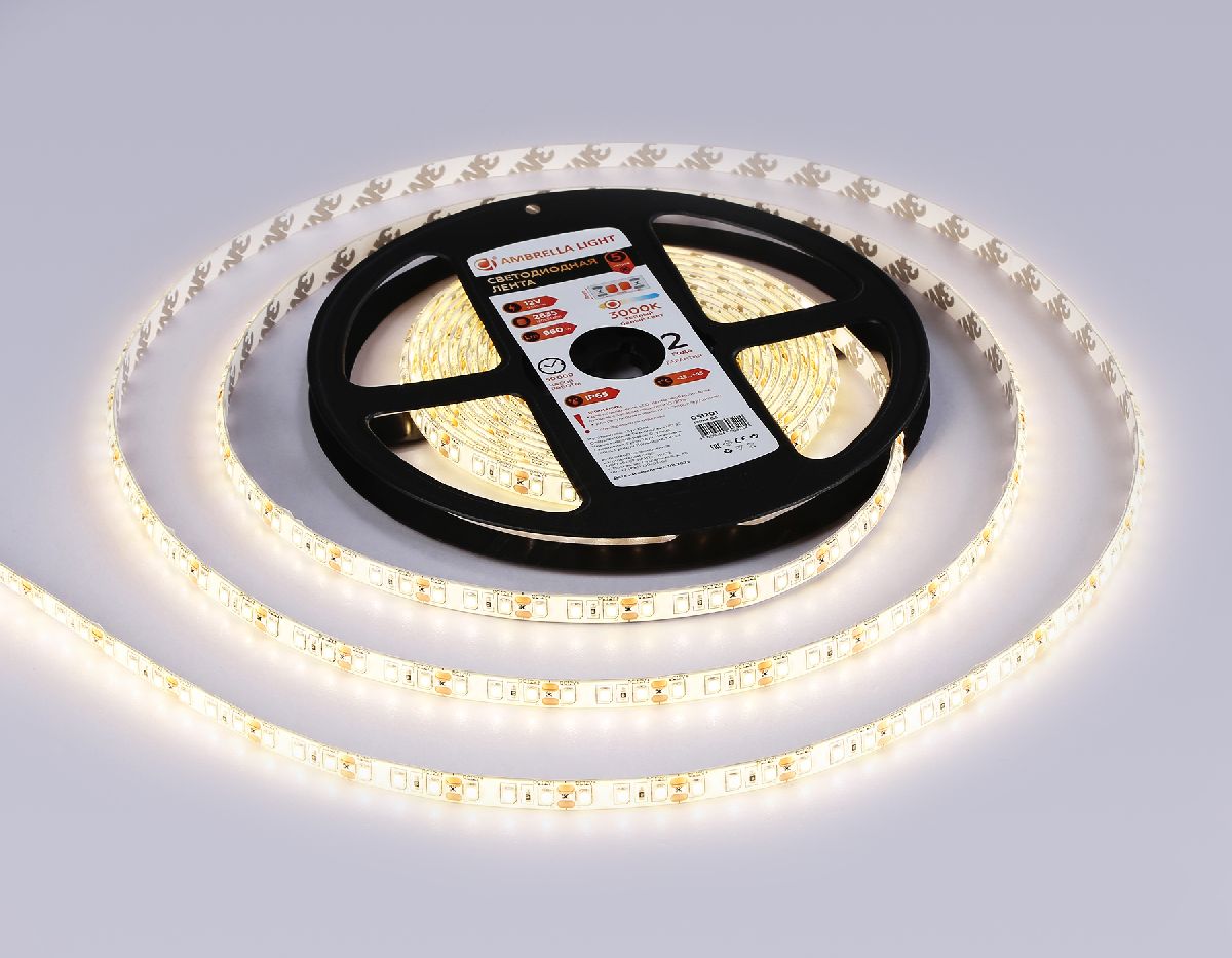 Светодиодная лента Ambrella Light LED Strip 12В 2835 9,6Вт/м 3000K 5м IP65 GS1201