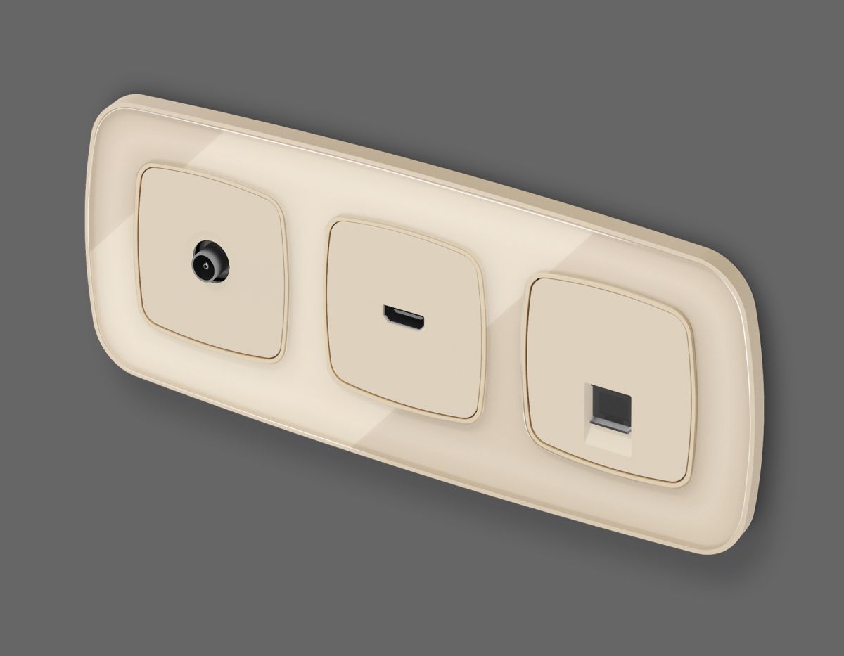 Комплект механизма компьютерной розетки Ambrella Volt RJ-45 (8P8C) CAT6A экранированной с автоматической защитной шторкой OMEGA MO332005 Бежевый матовый QUANT (OP3320, VM185)