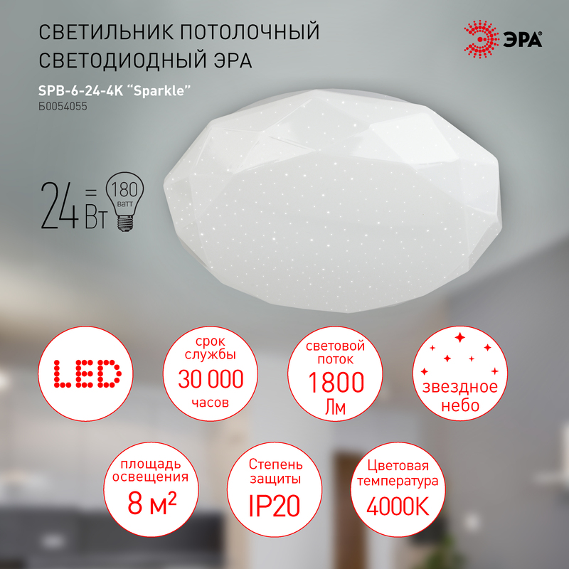 Потолочный светильник Эра SPB-6-24-4K Sparkle Б0054055