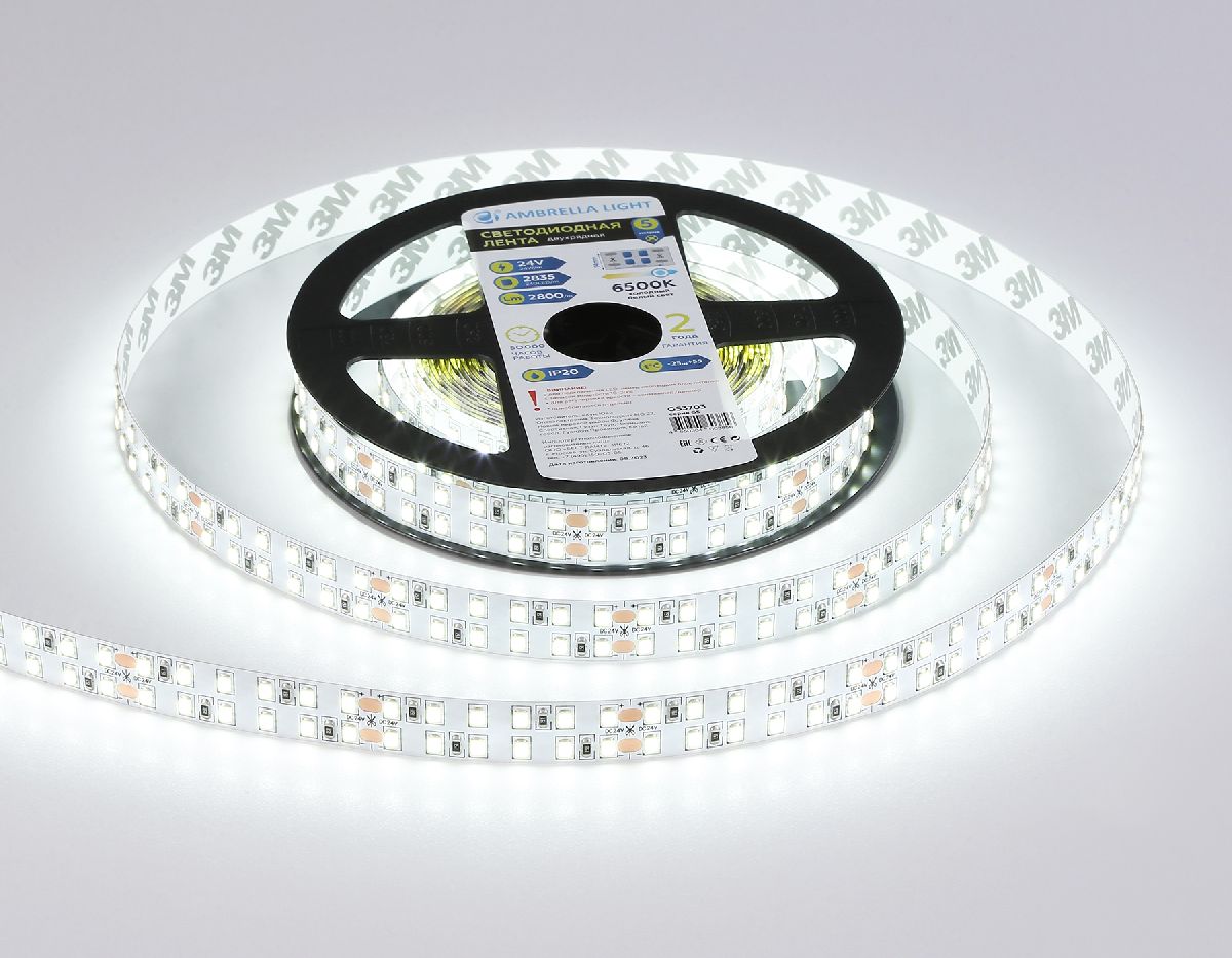 Светодиодная лента двухрядная Ambrella Light LED Strip 24В 2835 24Вт/м 6500K 5м IP20 GS3703