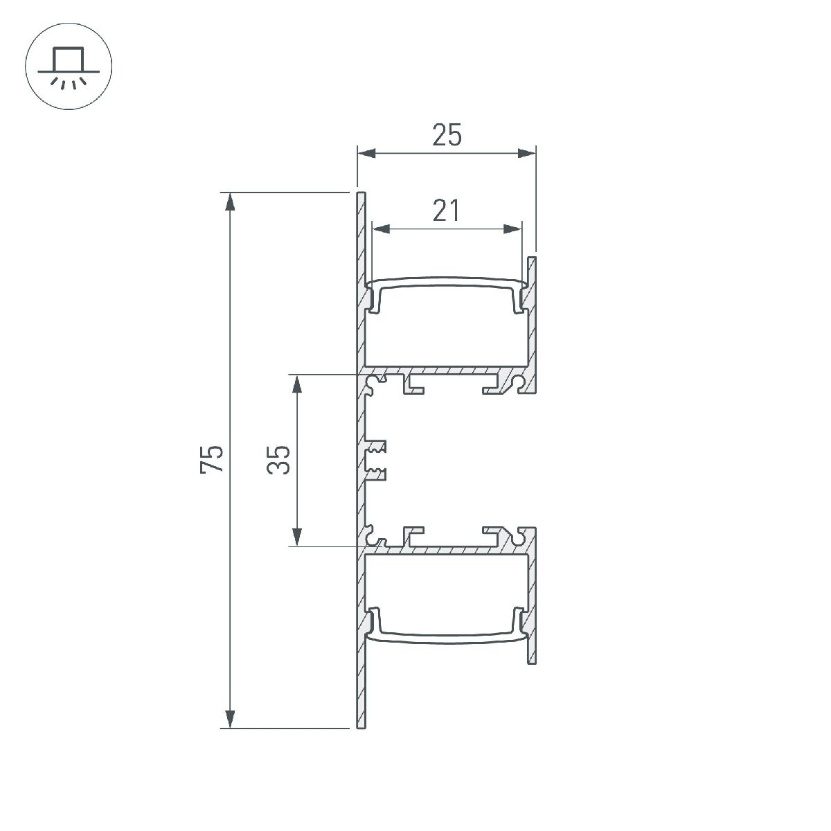 Алюминиевый профиль Arlight WALL-2575-DUAL-2000 ANOD 052513