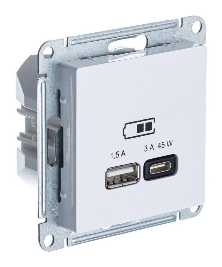 Розетка USB A + тип-C 45Вт высокоскор.заряд. QC, PD, механизм Systeme Electric AtlasDesign Лотос ATN001329