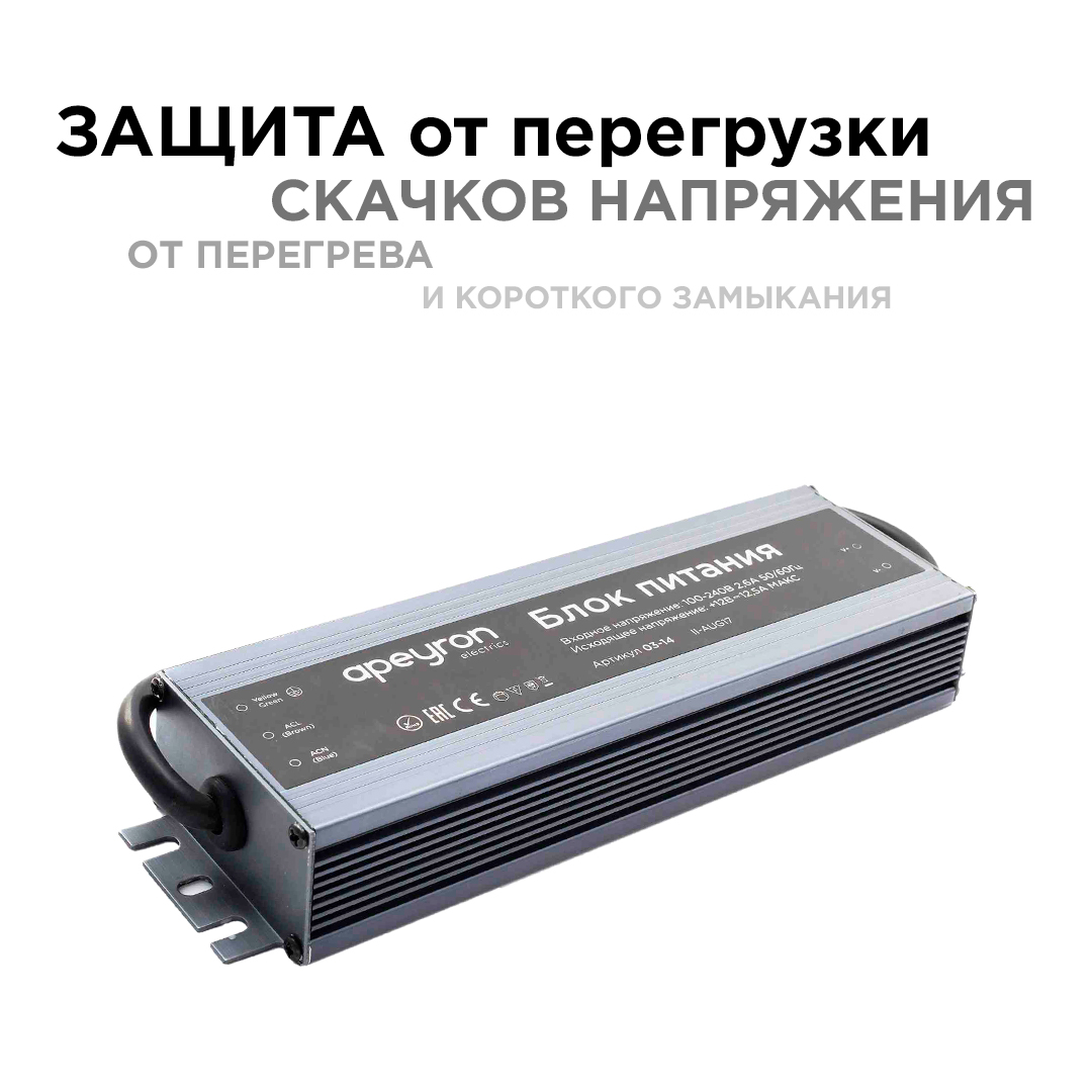 Блок питания Apeyron 12В 150 Вт IP67 12,5А 03-14