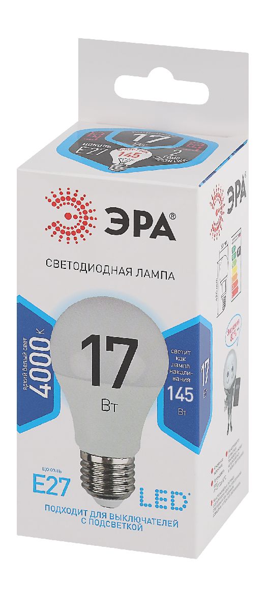Лампа светодиодная Эра E27 17W 4000K LED A60-17W-840-E27 Б0031700