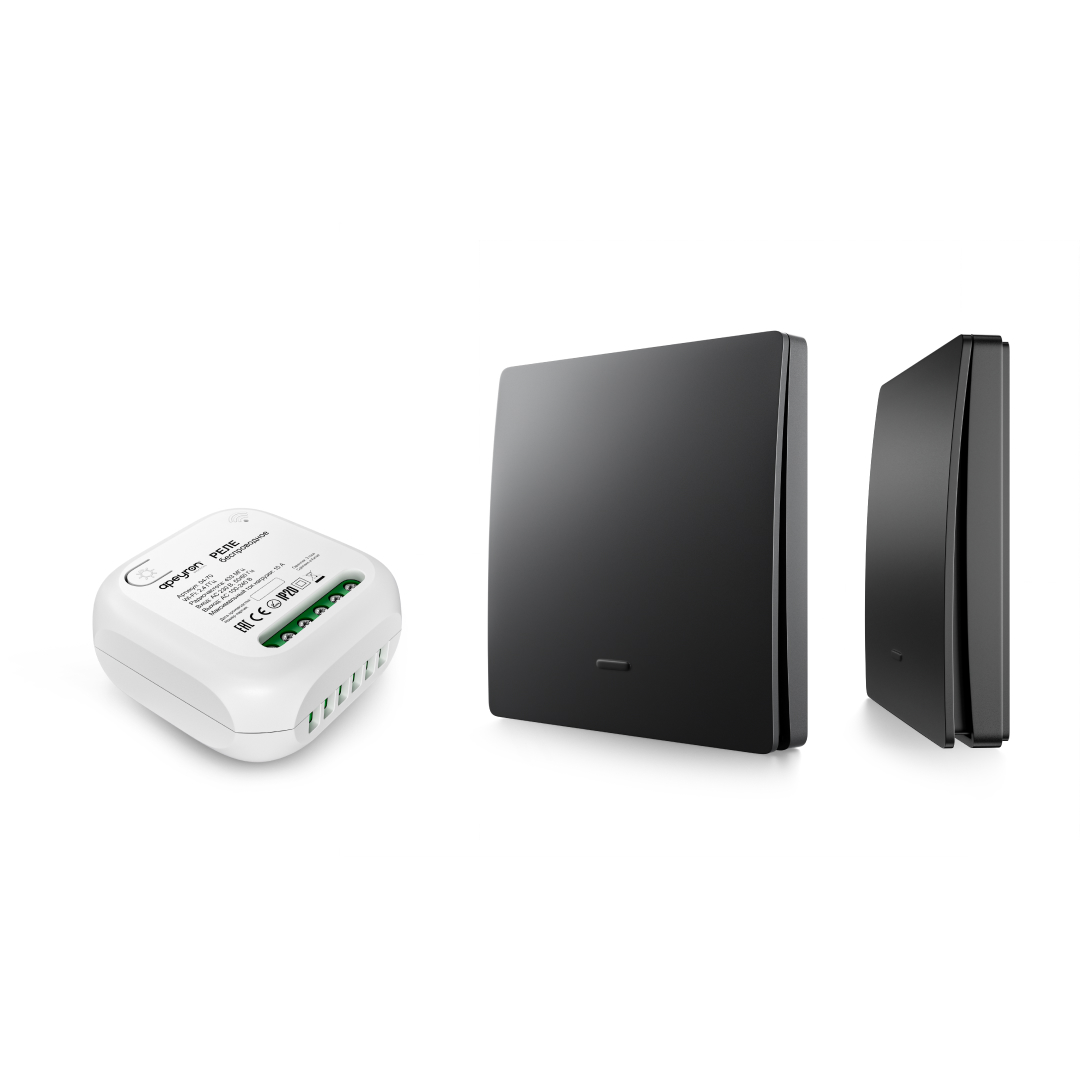 Реле с кинетическими выключателями, IP44, Wi-Fi 2,4 ГГц, Smart, 2выкл., 1 реле. чер. Apeyron 04-86