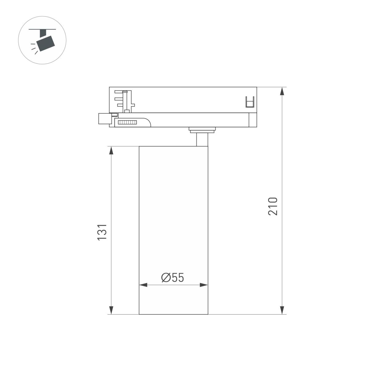 Трековый трехфазный светильник для натяжного потолка Arlight LGD-SILMA-4TR-R55-4W Warm3000 (BK, 4 deg, 230V) (IP20 Металл) 060465