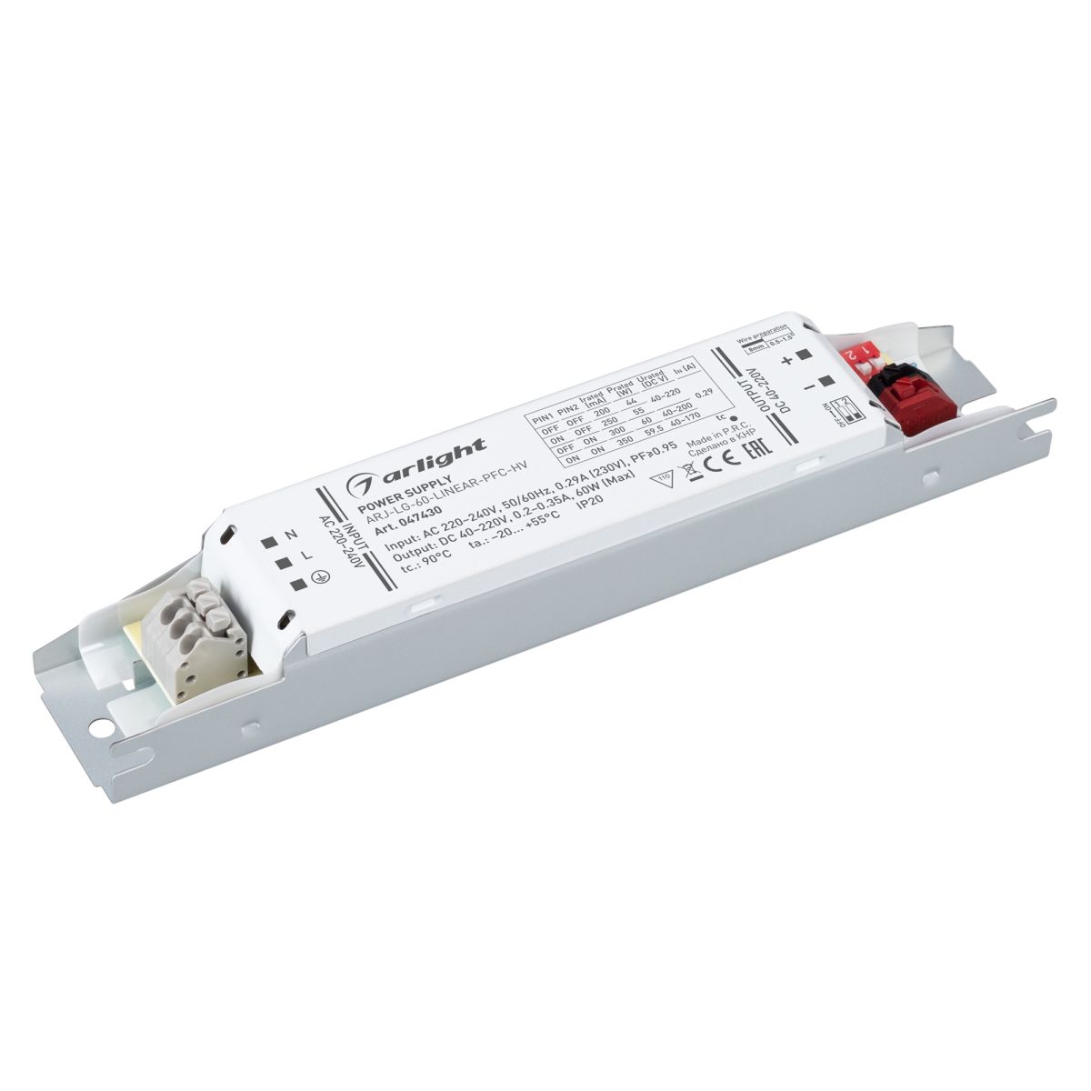 Блок питания Arlight ARJ-LG-60-LINEAR-PFC-HV (60W, 40-220V, 0.2-0.35A) (IP20 Металл) 047430