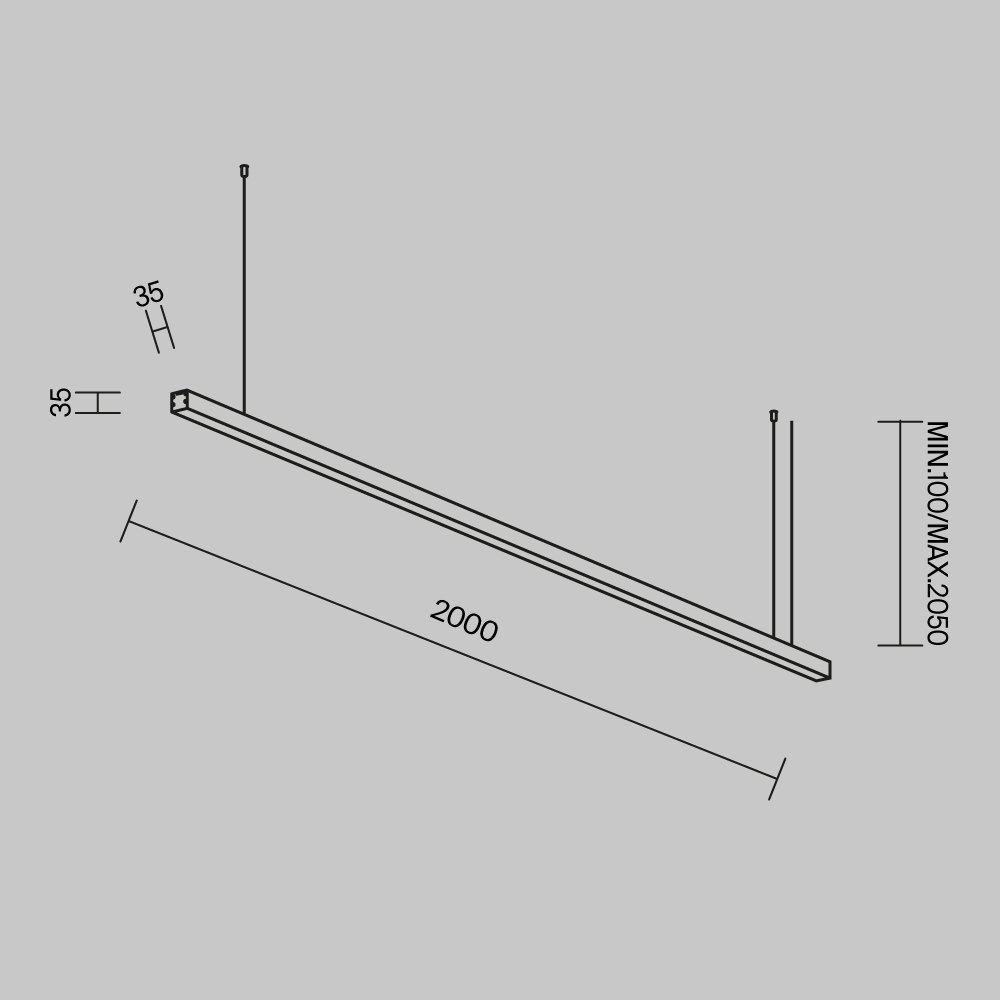 Линейный подвесной светильник Maytoni Technical 3000K 35x35 (Черный, 2 м) LL312015