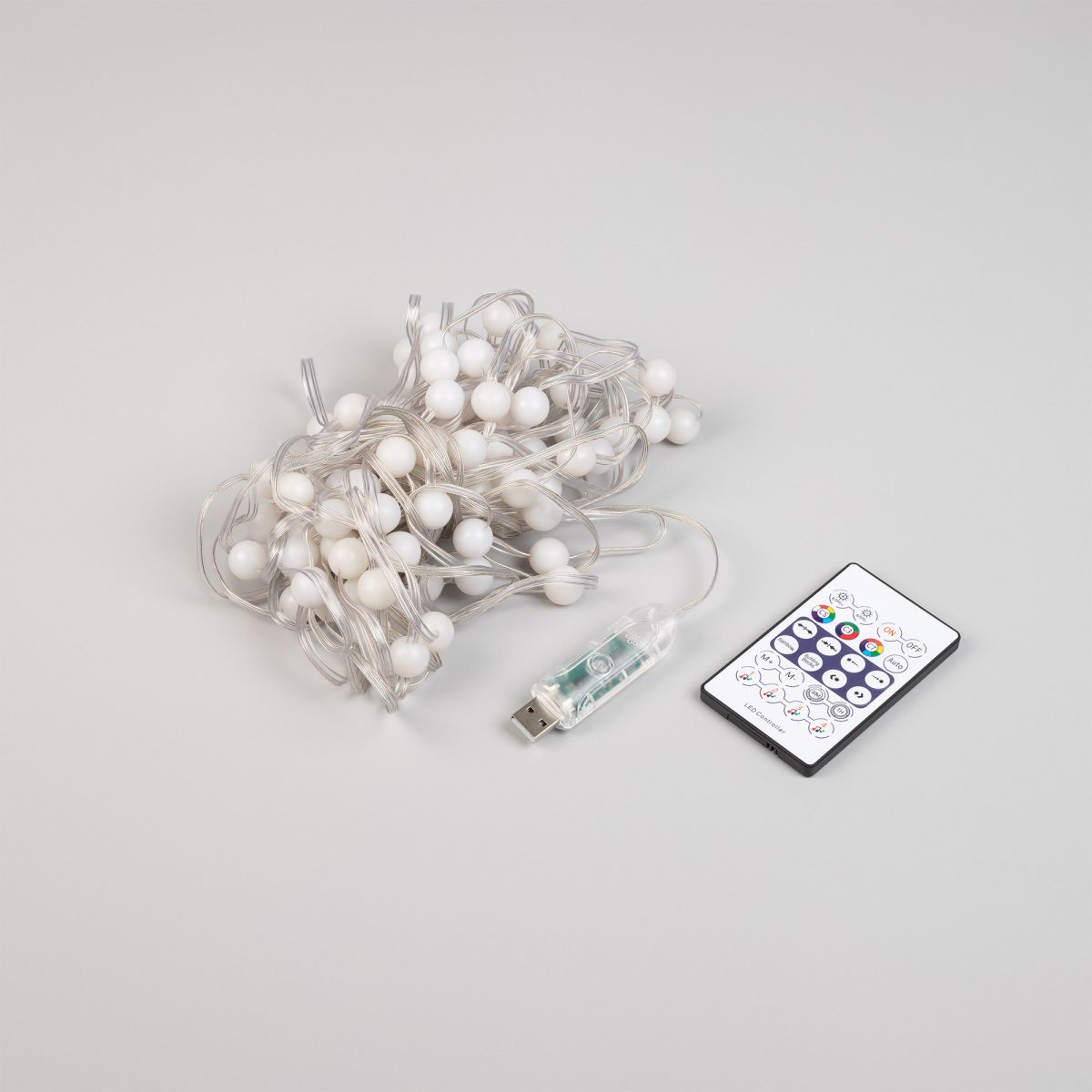 Светодиодная гирлянда ARD-BEAD-HOME-10000-CLEAR-100LED RGB (5V, USB, ПДУ) (IP20 Пластик) 061436