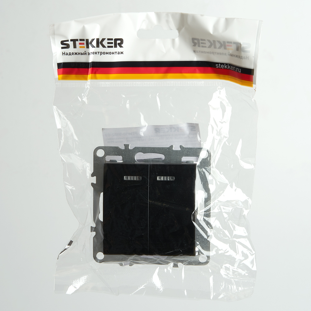 Выключатель 2-клавишный с индикатором Stekker Эрна PSW10-9102-03 49147