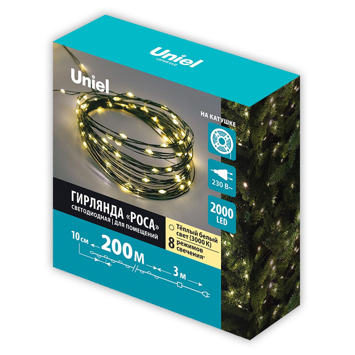 Гирлянда Роса Uniel ULD-S20000-2000/DGA WARM WHITE IP20 DEW UL-00012092